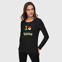 Лонгслив хлопковый женский Покемон I love pokemon, цвет: черный — фото 2