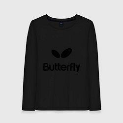 Лонгслив хлопковый женский Butterfly Logo, цвет: черный