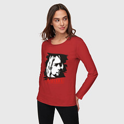 Лонгслив хлопковый женский Nirvana: Kurt Cobain, цвет: красный — фото 2