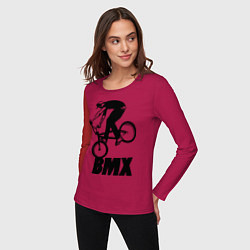 Лонгслив хлопковый женский BMX 3, цвет: маджента — фото 2
