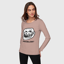 Лонгслив хлопковый женский Trollface. Problem? Проблемы?, цвет: пыльно-розовый — фото 2