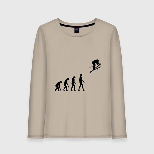 Женский лонгслив Эволюция лыжник / Миндальный – фото 1