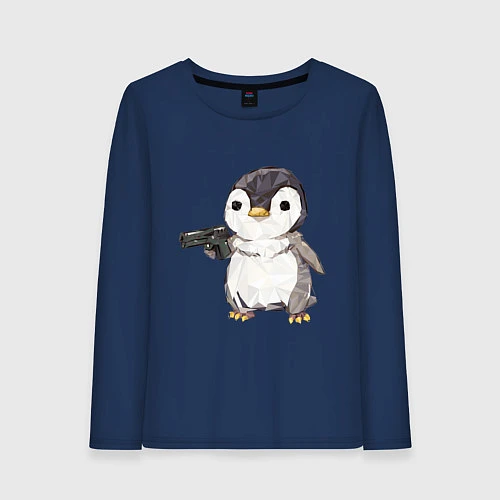 Женский лонгслив Пингвин с пистолетом / Тёмно-синий – фото 1