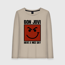 Лонгслив хлопковый женский Bon Jovi: Have a nice day, цвет: миндальный