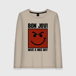 Лонгслив хлопковый женский Bon Jovi: Have a nice day, цвет: миндальный