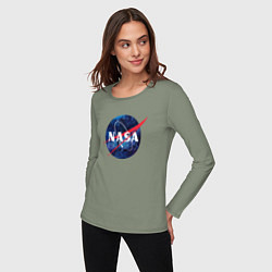 Лонгслив хлопковый женский NASA: Cosmic Logo, цвет: авокадо — фото 2