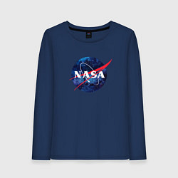 Лонгслив хлопковый женский NASA: Cosmic Logo, цвет: тёмно-синий
