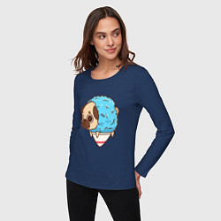 Лонгслив хлопковый женский Мопс-мороженое, цвет: тёмно-синий — фото 2