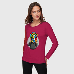 Лонгслив хлопковый женский Головоломка Рубика, цвет: маджента — фото 2