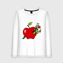 Лонгслив хлопковый женский Яблочко с червячком, цвет: белый