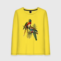 Лонгслив хлопковый женский Тропические попугаи, цвет: желтый
