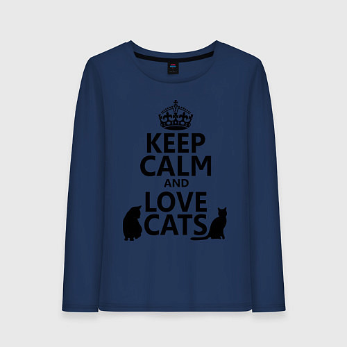 Женский лонгслив Keep Calm & Love Cats / Тёмно-синий – фото 1