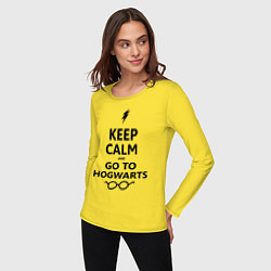 Лонгслив хлопковый женский Keep Calm & Go To Hogwarts, цвет: желтый — фото 2