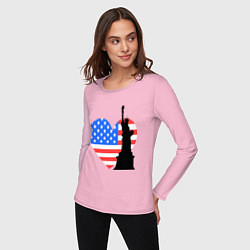 Лонгслив хлопковый женский Люблю Америку, цвет: светло-розовый — фото 2
