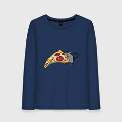 Лонгслив хлопковый женский Кусочек пиццы парная, цвет: тёмно-синий