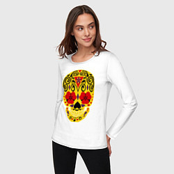 Лонгслив хлопковый женский Flower Skull, цвет: белый — фото 2
