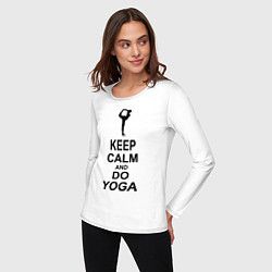 Лонгслив хлопковый женский Keep Calm & Do Yoga, цвет: белый — фото 2