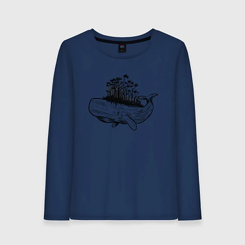 Женский лонгслив Whale forest / Тёмно-синий – фото 1