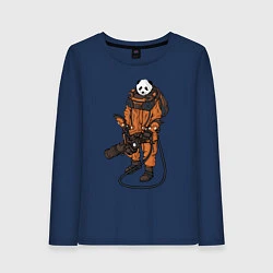 Лонгслив хлопковый женский Панда Космонавт, цвет: тёмно-синий