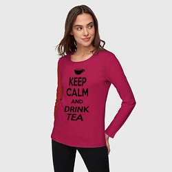 Лонгслив хлопковый женский Keep Calm & Drink Tea, цвет: маджента — фото 2