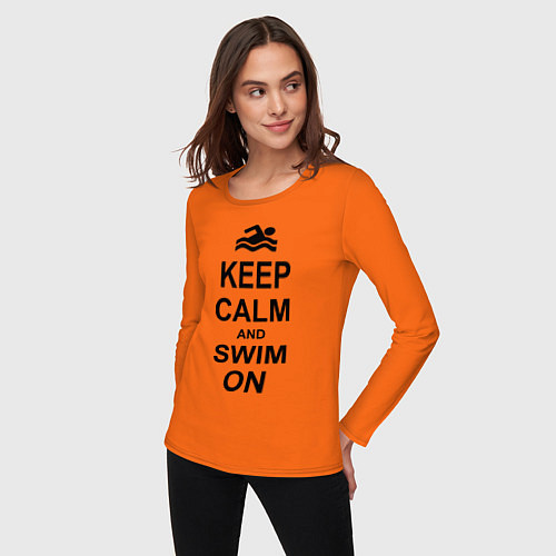 Женский лонгслив Keep Calm & Swim On / Оранжевый – фото 3