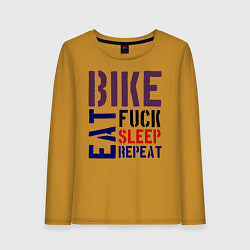 Лонгслив хлопковый женский Bike eat sleep repeat, цвет: горчичный