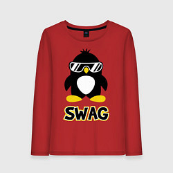 Лонгслив хлопковый женский SWAG Penguin, цвет: красный