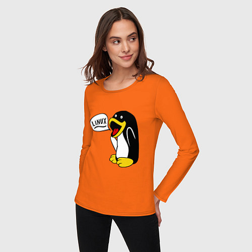 Женский лонгслив Пингвин: Linux / Оранжевый – фото 3