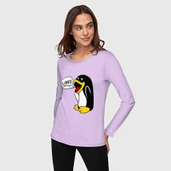 Лонгслив хлопковый женский Пингвин: Linux цвета лаванда — фото 2