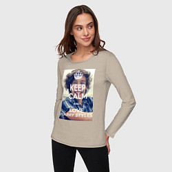 Лонгслив хлопковый женский Keep Calm & Love Harry Styles, цвет: миндальный — фото 2