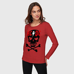 Лонгслив хлопковый женский AC/DC Skull, цвет: красный — фото 2