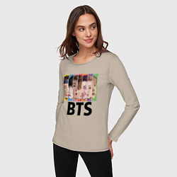 Лонгслив хлопковый женский BTS: Boys Faces, цвет: миндальный — фото 2