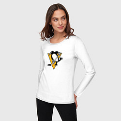 Лонгслив хлопковый женский Pittsburgh Penguins: Evgeni Malkin, цвет: белый — фото 2