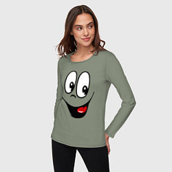 Лонгслив хлопковый женский Заразительная улыбка, цвет: авокадо — фото 2