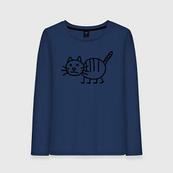 Лонгслив хлопковый женский Рисунок кота, цвет: тёмно-синий