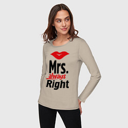 Лонгслив хлопковый женский Mrs. always right, цвет: миндальный — фото 2