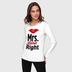 Лонгслив хлопковый женский Mrs. always right, цвет: белый — фото 2