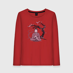 Лонгслив хлопковый женский Будда Сакура, цвет: красный