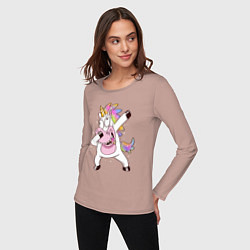 Лонгслив хлопковый женский Dabbing Unicorn, цвет: пыльно-розовый — фото 2