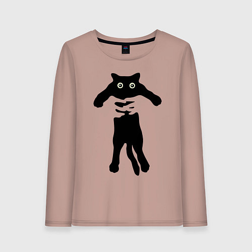 Женский лонгслив Черный кот в руках / Пыльно-розовый – фото 1