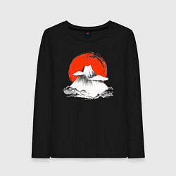 Лонгслив хлопковый женский Гора Фудзияма, цвет: черный