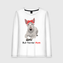 Лонгслив хлопковый женский Bull terrier Mom, цвет: белый