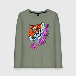 Лонгслив хлопковый женский Тигр, цвет: авокадо