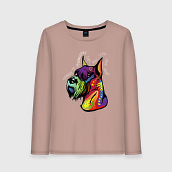 Лонгслив хлопковый женский Берегись шнауцеров!, цвет: пыльно-розовый