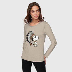 Лонгслив хлопковый женский Snoopy, цвет: миндальный — фото 2