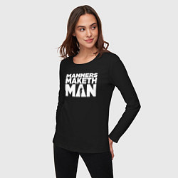 Лонгслив хлопковый женский Manners maketh man, цвет: черный — фото 2