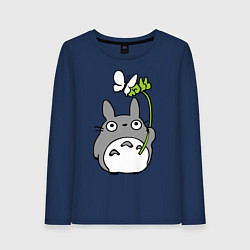 Лонгслив хлопковый женский Totoro и бабочка, цвет: тёмно-синий