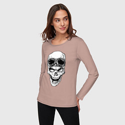 Лонгслив хлопковый женский Skull and glasses, цвет: пыльно-розовый — фото 2