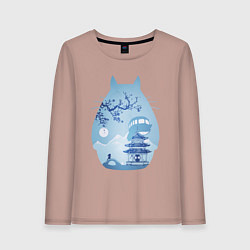 Лонгслив хлопковый женский Тоторо Миядзаки, цвет: пыльно-розовый