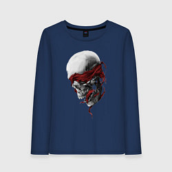 Лонгслив хлопковый женский Череп Skull, цвет: тёмно-синий